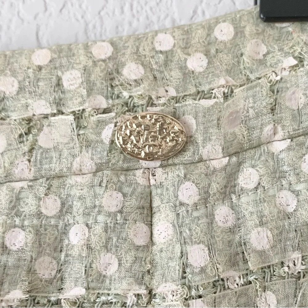 New Chanel pastel green tweed ribbon skirt
